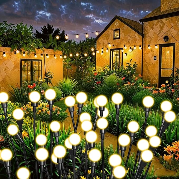 6 Packs Solar Firefly Lights, 48 LED Warm Solar Walkway Lights Outdoor, Waterproof Swaying Light Garden Decor with 2 Modes, Lawn Light for Front Yard Backyard Yard and Pathway