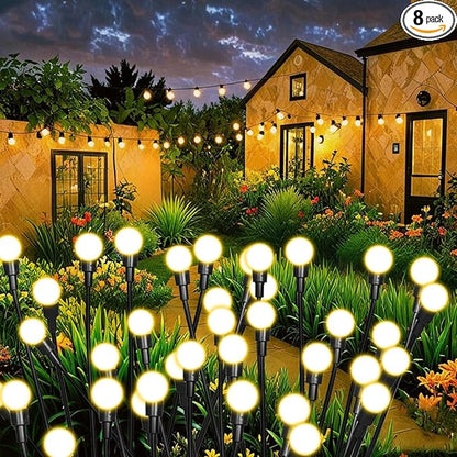 8 Packs Solar Firefly Lights, 64 LED Warm Solar Walkway Lights Outdoor, Waterproof Swaying Light Garden Decor with 2 Modes, Lawn Light for Front Yard Backyard Yard and Pathway