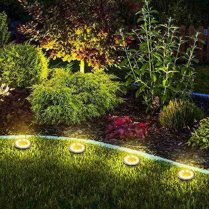 Joomer Solar Ground Lights, 16 Pack 8 LED Solar Lights Outdoor IP68 Waterproof Disc Light In-Ground Landscape Lighting Outdoor for Patio Pathway Lawn Yard Driveway Walkway (Warm White)