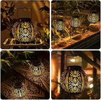Moroccan Solar Hanging Lanterns 2-Pack, Metal Backyard Decor