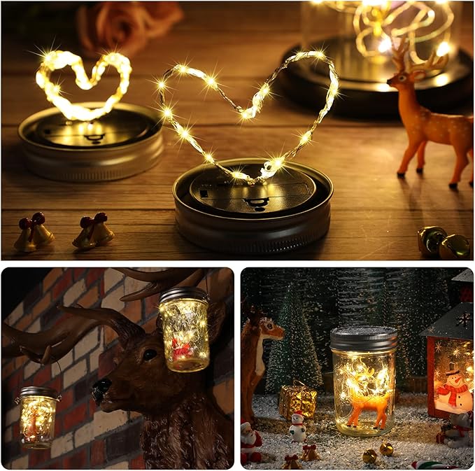 Hortsun 20 Pack Mason Jar Solar Light Lids 30 LED Outdoor Hanging Fairy String Light with Hanger (No Jars) Waterproof Mason Solar Lamp for Patio Garden DIY Party Wedding Table Decor Warm White