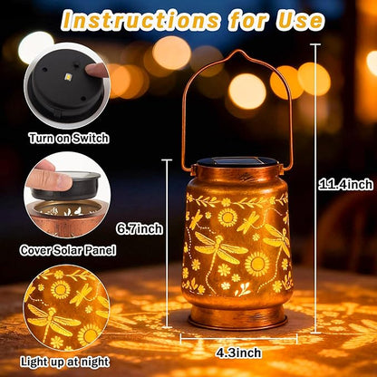 Dragonfly Solar Lantern Lights, Outdoor Lanterns for Garden Decor, Hanging Lantern for Backyard Porch Patio Table Yard Balcony Lawn Pathway, Gifts for Women Grandma Mom, 1PCS