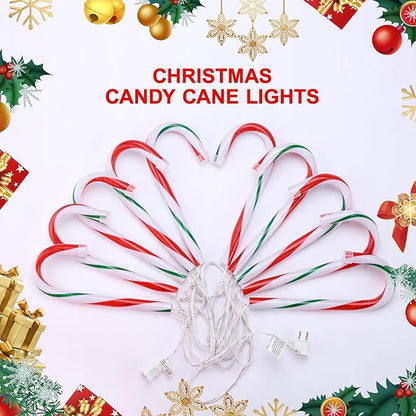 VCOKEN 10'' Christmas Candy Cane Lights Outdoor Pathway, Set of 10 Christmas Candy Cane Markers Waterproof, Light Up Xmas Decoration with Stakes for Holiday Party Yard Art Indoor Outdoor