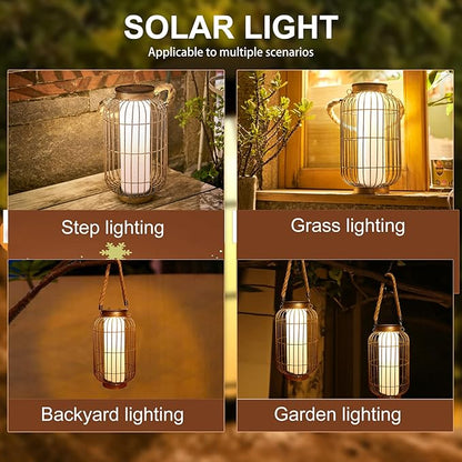 Large Outdoor Solar Lanterns Hanging Light Waterproof LED Garden Lights Solar Powered Retro Metal Auto On Off Table Lamp for Garden Patio Porch Pathway Walkway Tabletop Decorative(Bronze)
