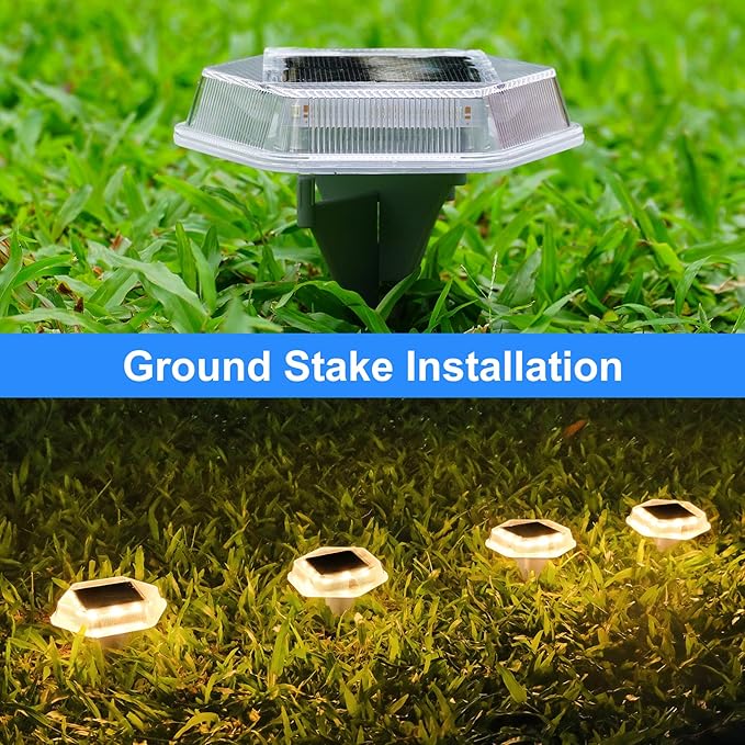 Solar Deck Lights Dock Step Lights- 4 Packs Waterproof 1200mAh Auto ON/Off LED Solor Powered Stair Lighting for Outdoor Garden, Patio, Pathway, Walkway, Driveway (Warm White)