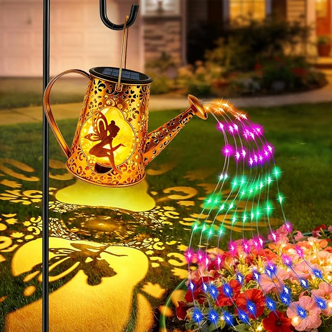 Solar Watering Can Lights, Fairy Gifts for Women Mom Grandma Birthday, Waterproof Outdoor Multicolor Garden Decor Large Hanging Solar Lantern Fairy Lights for Patio Porch Yard Flowerbed Pathway