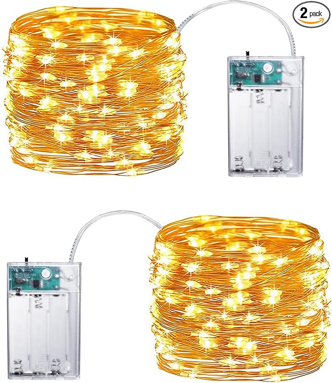 2-Pack 16ft Christmas LED String Lights, Waterproof Timer Lights
