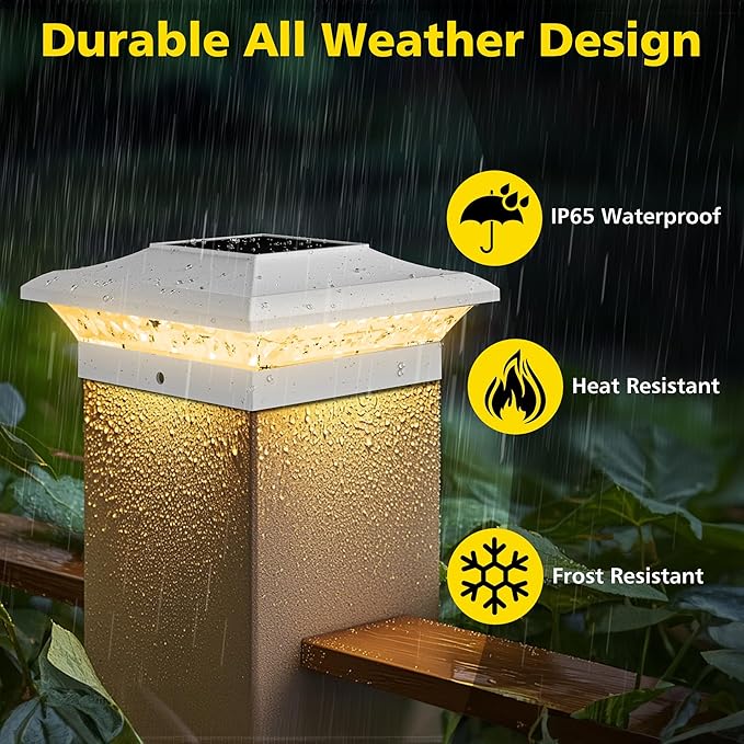 T-SUN Solar Post Cap Lights with Auto-Change Colors- for Vinyl/Wooden Posts Weatherproof Outdoor Solar Fence Post Lights for Deck, Porch, Garden & Stairs(24-Pack,RGB)