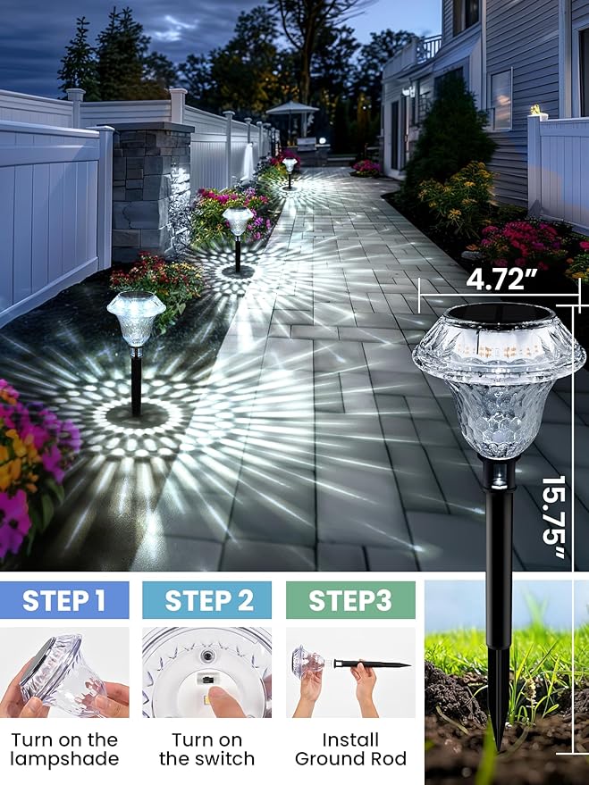 6-Pack Solar Pathway Lights, Waterproof LED Garden Lights