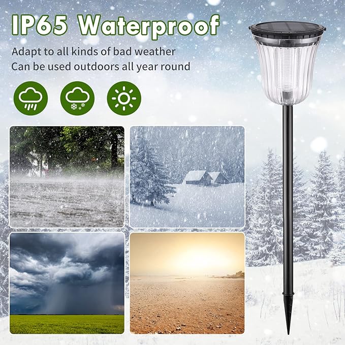 2-Pack Warm White Solar Path Lights, Outdoor Driveway LED