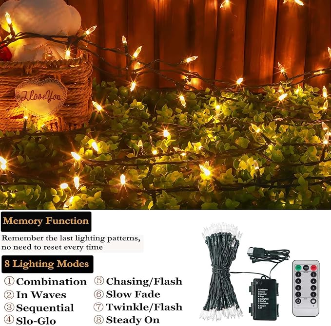 Warm White Christmas Lights, 33ft LED 8-Mode