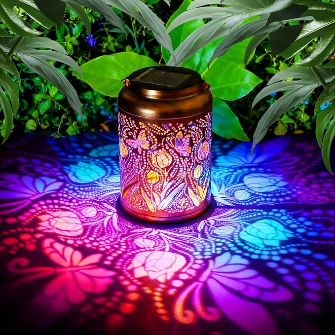Solar Lanterns Outdoor Waterproof Butterfly Garden Decor, Birthday Gifts for Women Mom Grandma Seniors, Metal Hanging Lanterns Decorative Colorful LED Lights for Lawn, Yard, Patio, Backyard, Porch