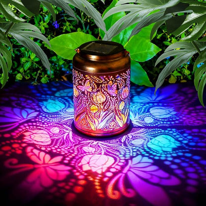 Solar Lanterns Outdoor Waterproof Butterfly Garden Decor, Birthday Gifts for Women Mom Grandma Seniors, Metal Hanging Lanterns Decorative Colorful LED Lights for Lawn, Yard, Patio, Backyard, Porch