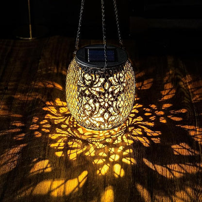Solar Lanterns Outdoor Waterproof, 2 Pack Hanging Solar Lights Outside Garden Decor, Gifts for Women Mom Grandma Metal Decorative Lantern for Patio Yard Porch Balcony Backyard Lawn(4.6x4.6inch)