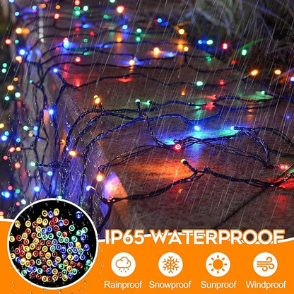 Battery Operated Christmas Lights, 33 FT 100 LED Mini String Lights with Timer and 8 Modes, Green Wire Outdoor Waterproof String Lights for Tree Xmas Indoor Holiday Party Garden Decor, Multicolor