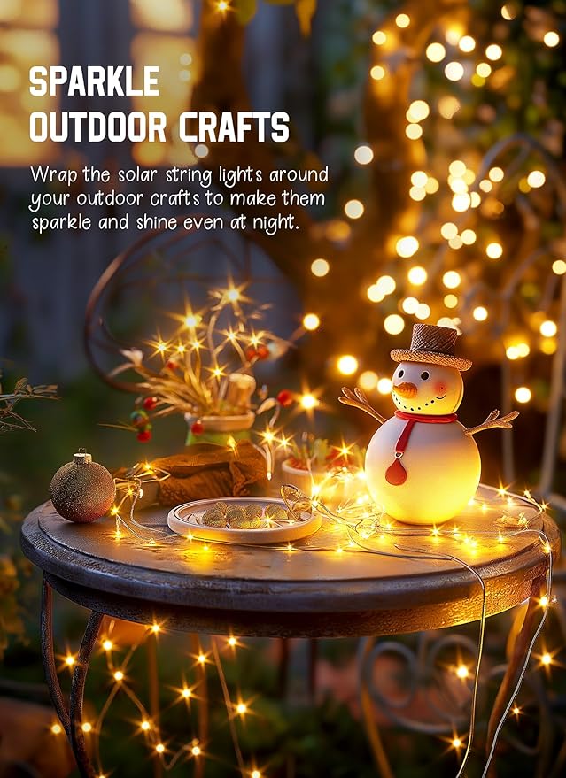 Minetom Solar Fairy String Lights, 2-Pack 66ft 200 LED Waterproof Outdoor Lights for Patio & Wedding, Warm White