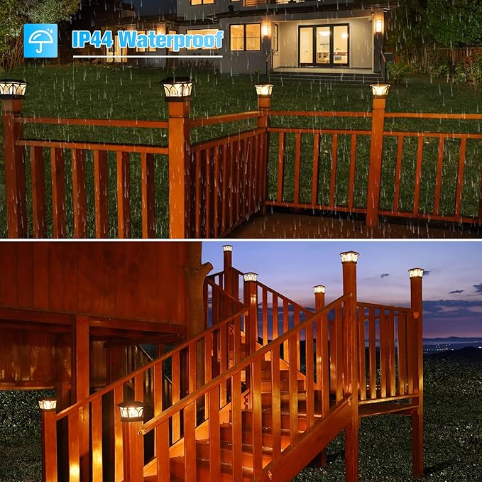 4-Pack Black Yard Post Cap Lights, Solar LED