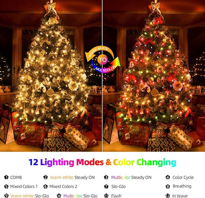 Tcamp Battery Operated Christmas Tree Lights with Remote Memory Timer Function, 33ft 100LED USB Christmas Lights 12 Lighting Modes for Christmas Outdoor Indoor Decor (Warm White to Multicolor)