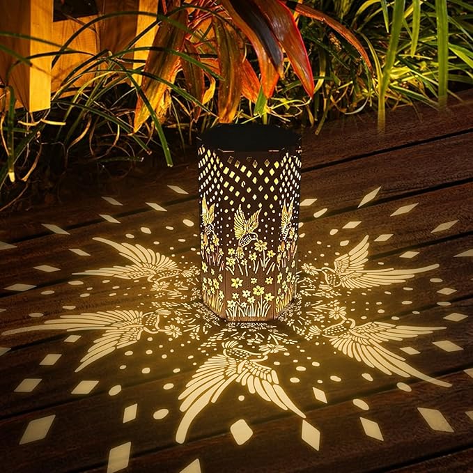 4-Pack Hummingbird Solar Lanterns, Waterproof LED Garden Lights