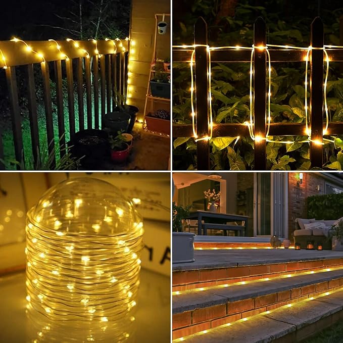 Jnaurb 2-Pack Battery Operated Rope Lights for Outside, Total 66FT 200LED 8 Modes Battery Operated String Lights, Waterproof Christmas Fairy Light with Remote for Outdoor Indoor Xmas Decor -Warm White