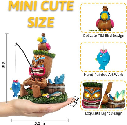 Solar Tiki Garden Statues: 8'' Funny Tiki Bar Decor with Solar Light Outside Decoration for Lawn Yard Patio Garden Gifts for Housewarming (Fishing)