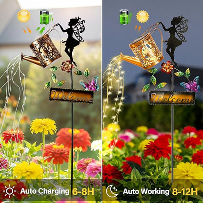 ZKLiLi Solar Hummingbird Watering Can Gifts with Lights,Outdoor Garden Fairy Welcome Sign Decor Waterproof 8 Lighting Modes for Patio Yard Porch Lawn Pathway Walkway Statues Outdoor Garden Gifts