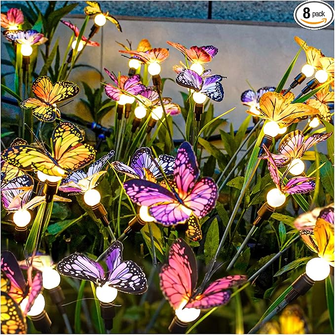 TONULAX Solar Garden Lights - Swaying Butterfly Light, Swaying in The Wind, Solar Outdoor Lights, Yard Patio Pathway Decoration, High Flexibility Iron Wire & Realistic Butterflies(8 Pack)