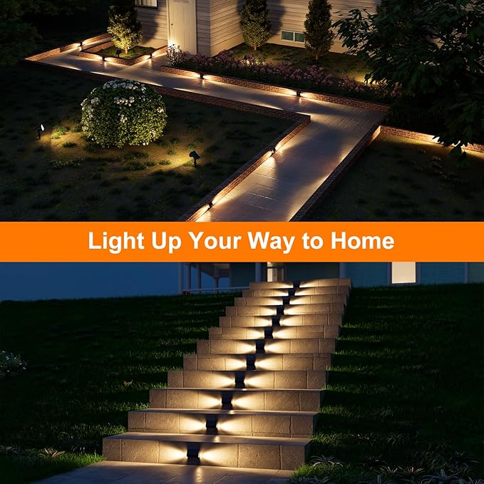 8 Pack Solar Powered Step Lights Outdoor Waterproof LED for Outside Deck Stair Safety Decorative Lamps for Porch, Wall, Fence, Walkway, Yard, Patio, Dual Sided Glow for Enhanced Security Warm White