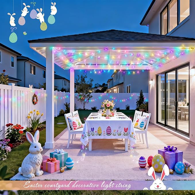 JMEXSUSS 4 Pack 50 LED Battery Operated String Lights Easter, Each 16.5ft String Lights Outdoor Waterproof, 8 Modes Pastel Easter Light Indoor with Timer for Party Christmas Garden Bedroom