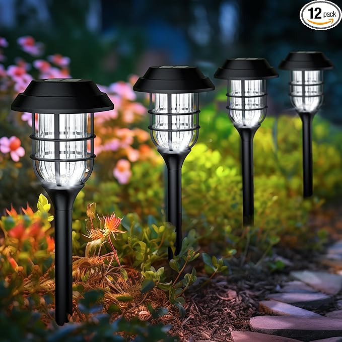 Cold White Solar Pathway Lights 12-Pack, Garden LED