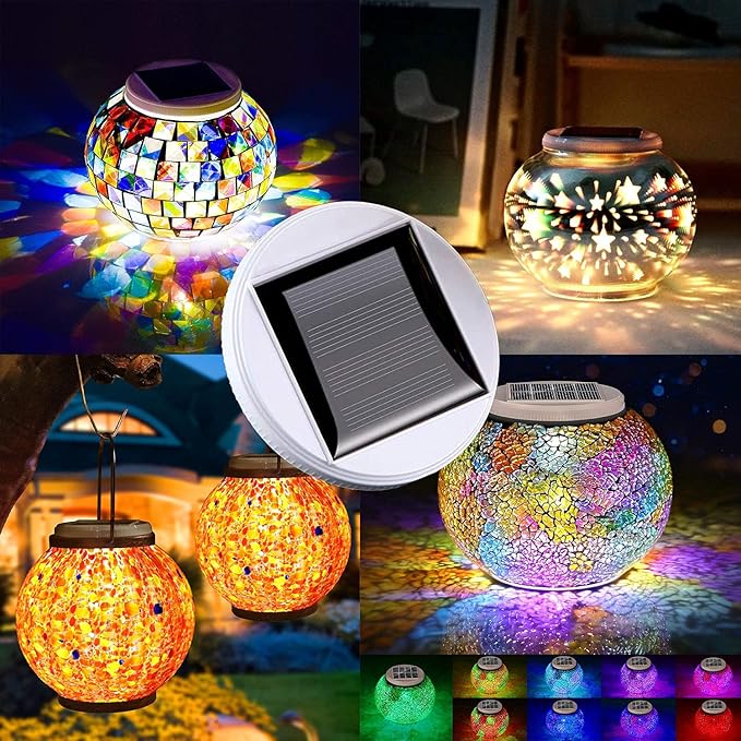 Solar Mosaic Lanterns 2-Pack, Yard Hanging LED Decor