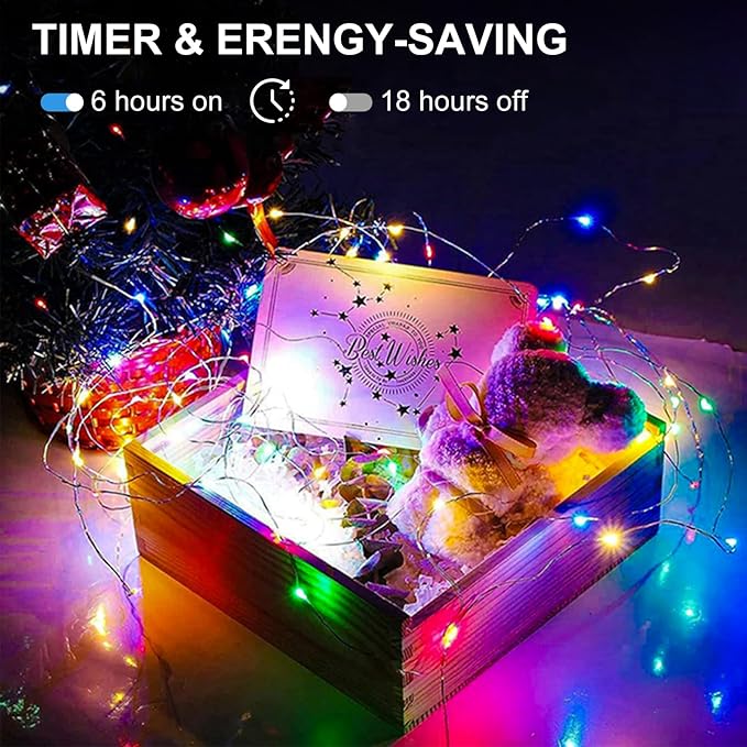4 Pack Battery Operated Fairy Lights 16.4 Ft 50 LED Christmas Fairy Lights with Auto Timer 8 Modes, Waterproof Silver Wire Battery Twinkle Lights for Wedding Christmas Decor (Multicolor)
