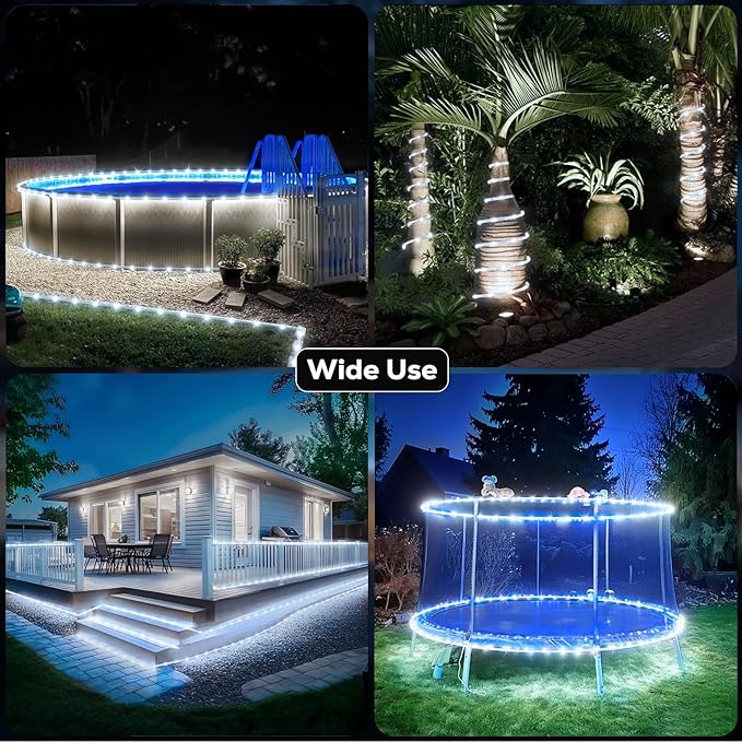 ICRGB Solar Rope Lights Outdoor, 132FT 400 LED Solar Rope Lights,IP67 Waterproof, 8 Modes, Outdoor Patio Porch Tree Wedding Christmas Pool Garden Decorative (Cool White)