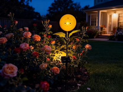 Personified Bobble Face Wind Spinners Sunflower Solar Fairy Light Outdoor with Funny Blank Face - Garden Decor, Waterproof Auto-On/Off Pathway, Lawn, Yard Stake Light for Decorations - Single Pack