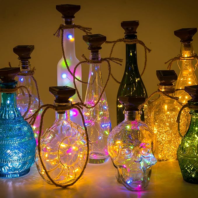 VOOKRY 8 Pack Solar Powered Wine Bottle Lights, 20 LED Waterproof Outdoor Solar Fairy String Cork Lights for Wedding, Christmas, Party, Garden, Patio, Tabletop Decor(Multicolor)