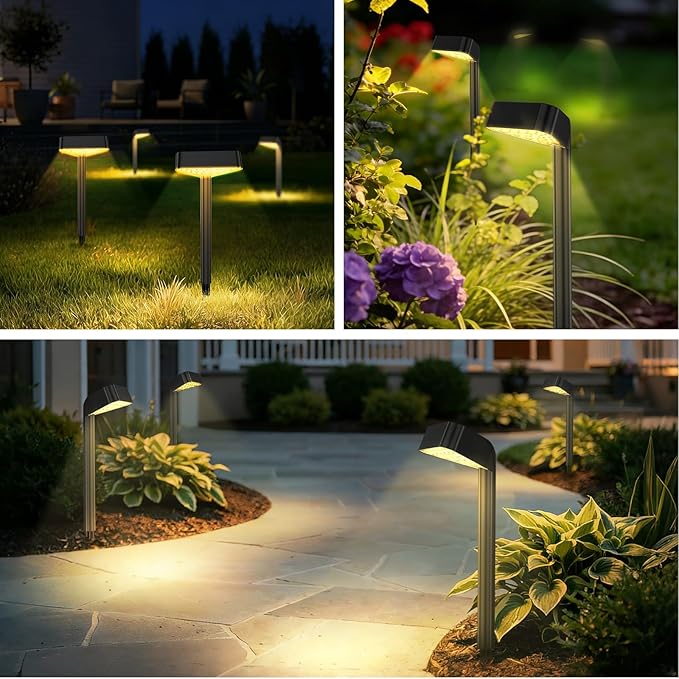 Solar Pathway Lights Outdoor, 8 Pack, 15 LED Brighter Solar Path Lights Waterproof with Upgraded Solar Panel, Up to 12Hrs Modern Landscape Lights for Backyard Garden Walkway Driveway Patio Lawn Decor