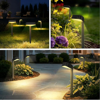 Solar Pathway Lights Outdoor, 4 Pack, 15 LED Brighter Solar Path Lights Waterproof with Upgraded Solar Panel, Up to 12Hrs Modern Landscape Lights for Backyard Garden Walkway Driveway Patio Lawn Decor