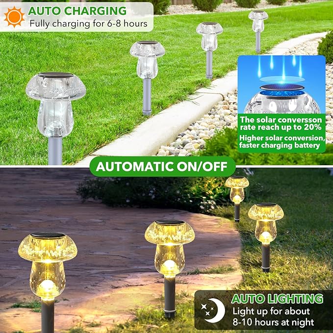 8-Pack Solar Pathway Lights, Waterproof LED Walkway Lights