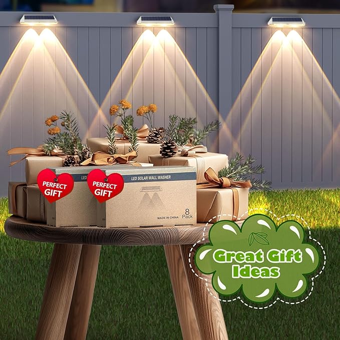 8-Pack Modern Solar Wall Lights, Outdoor LED