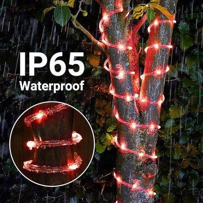 Solar Rope Lights Outdoor, 2-Pack 132ft Total, 400 LED 8-Mode Waterproof String Tube Lights for Garden & Patio, Red