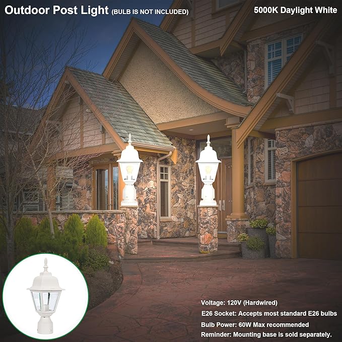 Pole Lantern for Outdoor Posts, White Waterproof