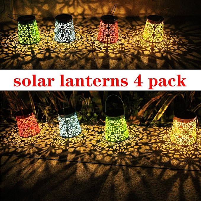 Garden Solar Lantern Set 4-Pack, Metal Garden Lighting