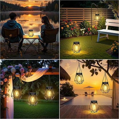 KOOPER 4 Pack Hanging Solar Lanterns Outdoor Waterproof, Metal Hanging Solar Lights for Outside, Upgraded Brighter Outdoor Lanterns Decorative for Garden Patio Yard Porch Gifts for Women Mom Grandma