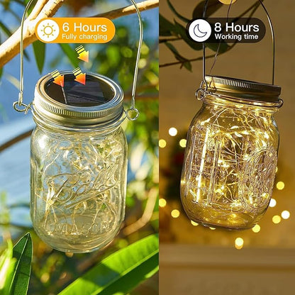 Solar Lights Replacement Top Parts for Outdoor Solar Watering Can Hanging Lanterns with 90 LED String Lithgs Detachable Connector (Warm White ) (2PCS for Mason Jar)