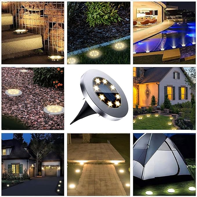 4.6 Inch Diameter Solar Ground Lights, Waterproof Solar Garden Lights, Outdoor Garden Waterproof Bright in-Ground Light, Landscape Lighting for Pathway,Yard,Lawn,Patio,Walkway (4 Pack White Light)