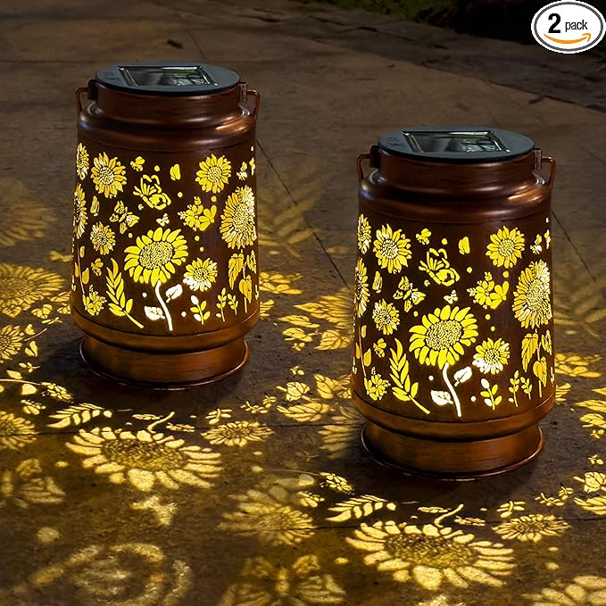 2 Pack Sunflower Solar Lantern Lights, Outdoor Lanterns Garden Decor, Hanging Solar Lantern for Backyard Porch Patio Table Yard Balcony Lawn Pathway, Gifts for Women Grandma Mom
