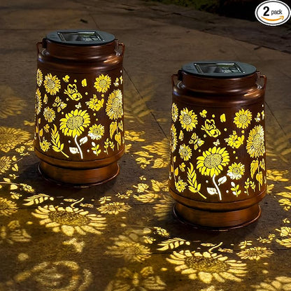 2 Pack Sunflower Solar Lantern Lights, Outdoor Lanterns Garden Decor, Hanging Solar Lantern for Backyard Porch Patio Table Yard Balcony Lawn Pathway, Gifts for Women Grandma Mom