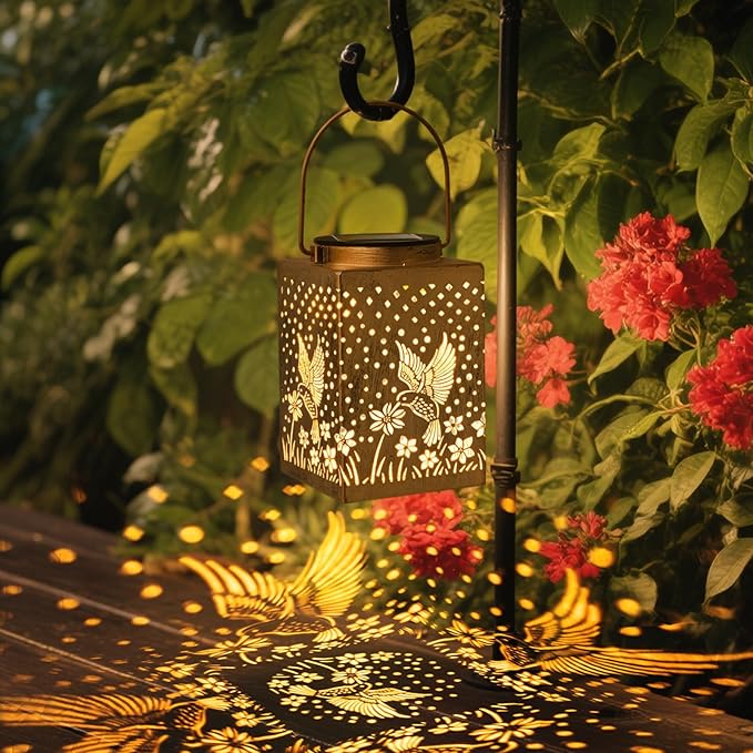 2-Pack Elegant Hummingbird Solar Lanterns for Garden, Waterproof LED
