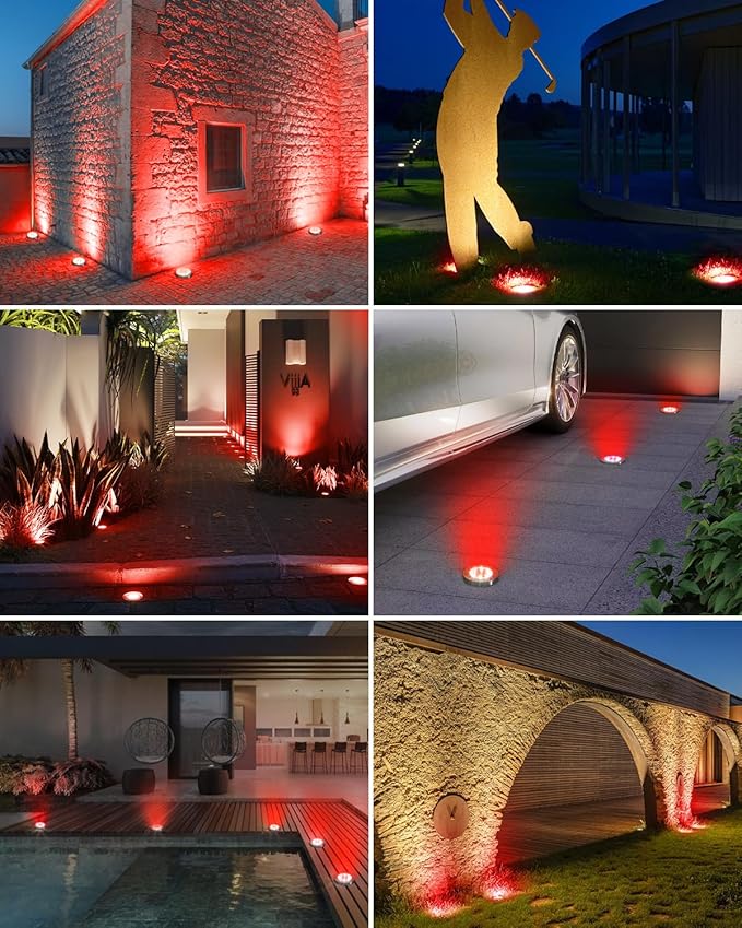 16-Pack Red In-Ground Solar Lights, Flat LED Walkway