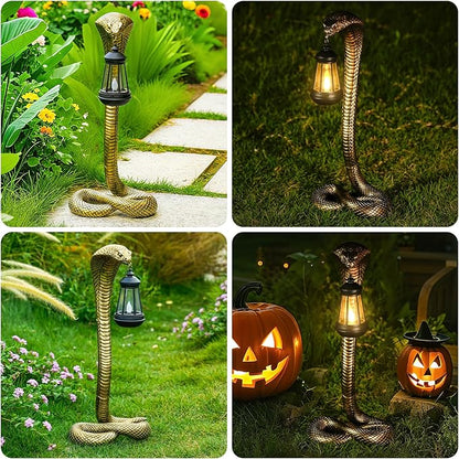 Solar Lantern Outdoor Snake Figurines 19.29‘’ for Garden Decoration,Yard Art Lawn Ornaments ,Porch Patio Balcony Home House - Housewarming Gifts for Birthday,Father's Day,Halloween (Large size-bronze)